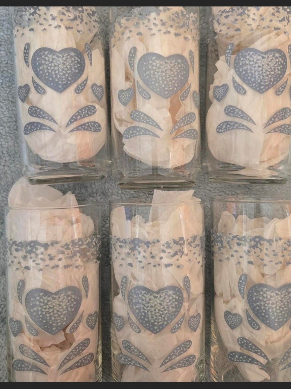 Decorative Blue Sponge Heart Pattern Glass Tumblers -